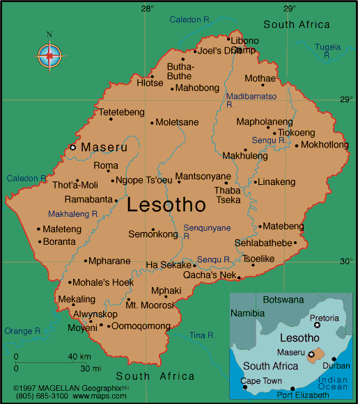 lesotho villes carte